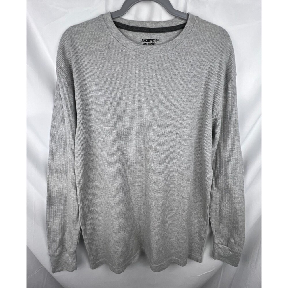 ARCHITECT Jean Company Mens Large Gray Waffle Knit Thermal Long Sleeve Shirt